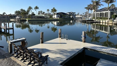 your view from the Back Patio overlooking the dock and canal.