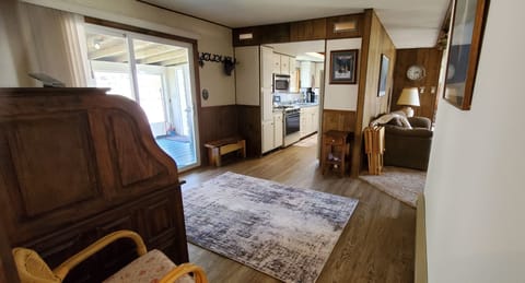 looking into the kitchen from the hallway.