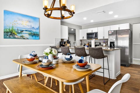 Inviting dining area with table and counter seating for casual gatherings