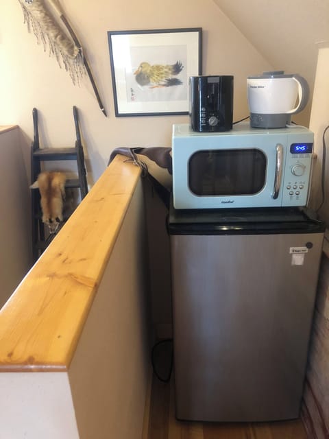 Fridge, microwave, toaster, hot pot and pod coffee maker