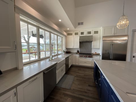 Double Meile dishwashers, Wolf 6 Burner Range with Hood, 48in fridge/freezer