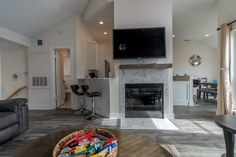 Flat-screen TV with Roku app.