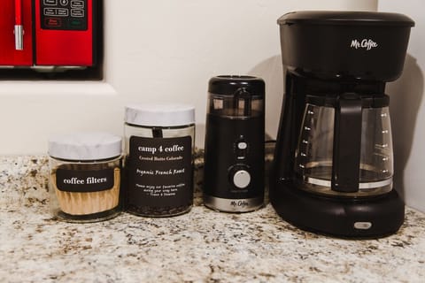 Coffee station with some of our favorite coffee waiting for you, Camp 4!