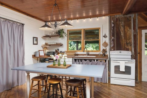 Custom farmhouse table at kitchen island height