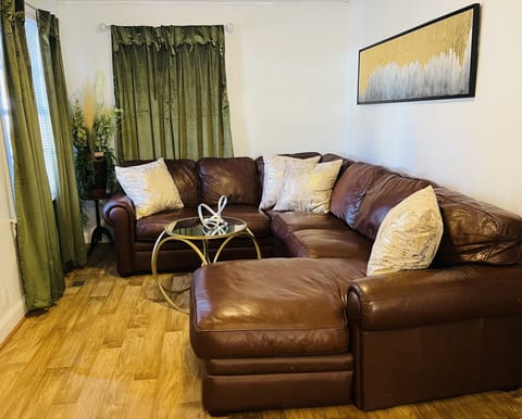 Comfy leather sectional for movie nights