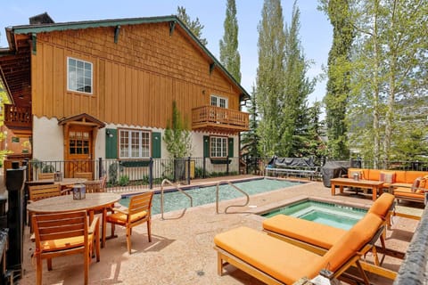 The pool and hot tub area at the Alpenblick is a relaxing place to enjoy the day!