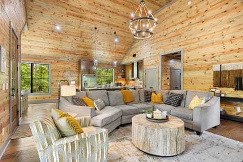 Our stunning living room with comfy seating for everyone to gather.