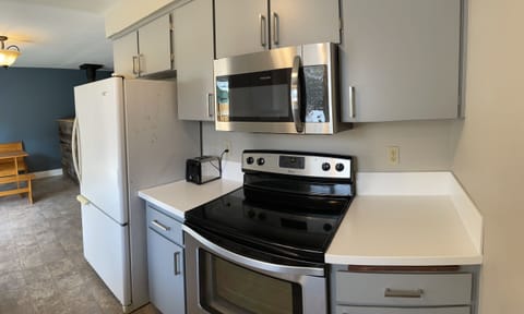 Refrigerator, toaster, oven, electric stovetop, and microwave