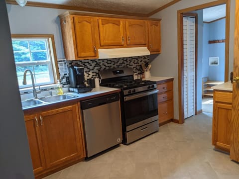 Kitchen with new stainless steel appliances