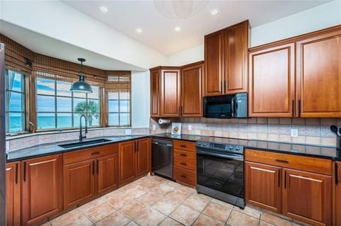 Large kitchen with beach views