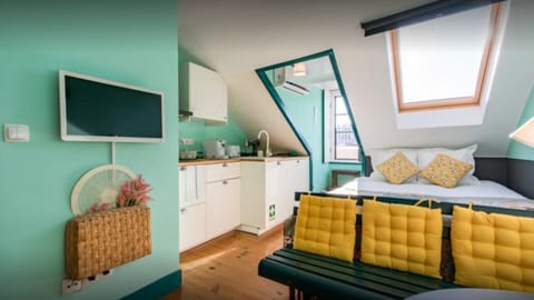 Bright, colorful, and thoughtfully designed, this charming studio combines comfort, style, and city views for the perfect Lisbon getaway. #StudioApartment #LisbonStay #BoutiqueLiving #CityBreak #Portugal #PT #Lisbon