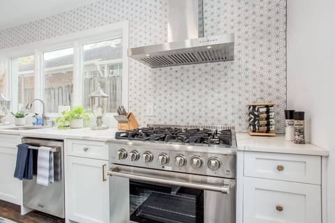 Industrial appliances in kitchen.