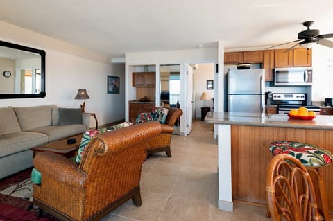 Plenty of Seating Indoors and Outside. Open floor plan with comfortable seating, air conditioning, and high-speed WiFi. Enjoy sunsets and pool views from the living area.