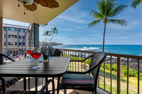 Fresh Air and Fun Await :) Dine, relax, or read on your private balcony overlooking the sparkling saltwater pool and the Pacific Ocean.