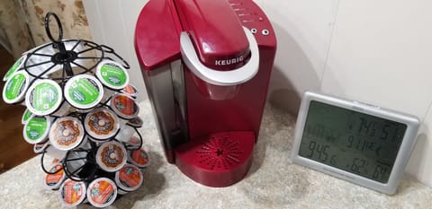 Keurig coffee maker with cup supply. Bring your own, too.
