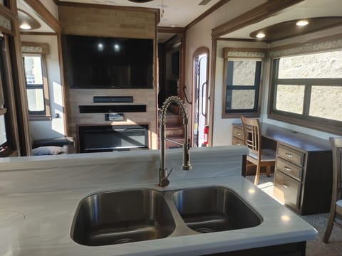 view from kitchen to living room