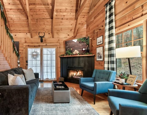Take a seat and enjoy the roaring fire while watching your favorite movie!