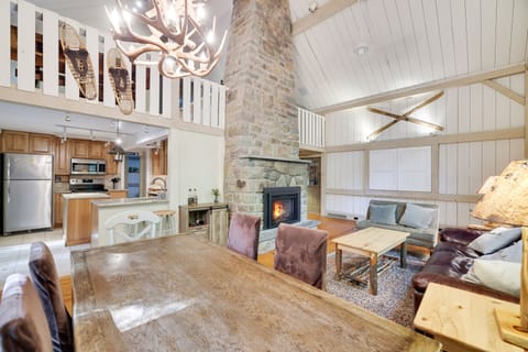 open living room/dining room with gas fireplace