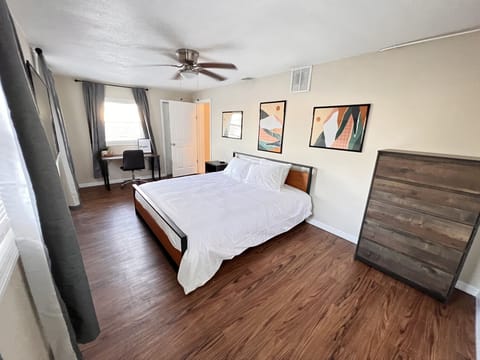Welcome to Stone's Throw Hideaway! With a royal King Bed + Desk/Work Area.
