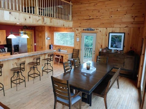 The dining table seats at least 8.