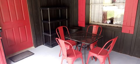 Gear/Boot storage and sitting table.