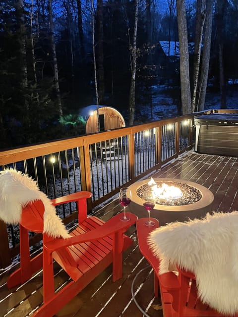 Outdoor propane firepit in winter months