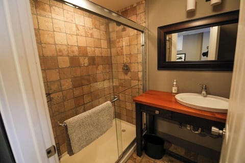 Gorgeous glass shower bathroom with heated floors 