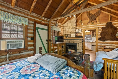 Custom log woodwork throughout.