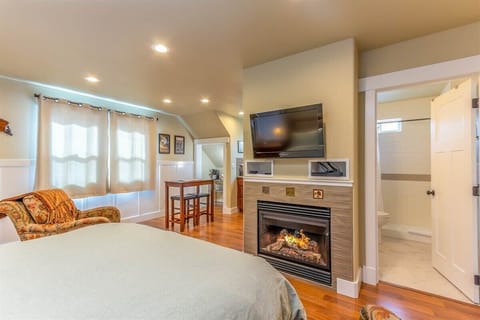 Gas fireplace with a smart TV.