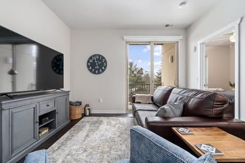 Living room has a queen size pullout sofa. 