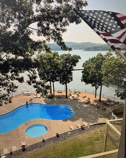 View of pool from our deck.  
