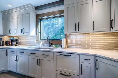 We have a spacious family kitchen that is adjoined to the dining area.