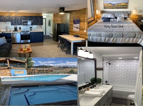 Modern remodeled studio condo with a king bed, beautiful bathroom and a pool.