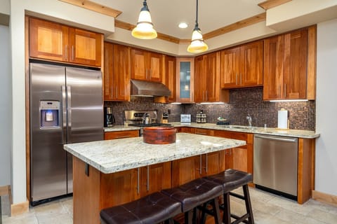 Indoors, Kitchen, Refrigerator, Hardwood, Kitchen Island