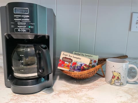 Coffee, tea, and filters are available for your pleasure