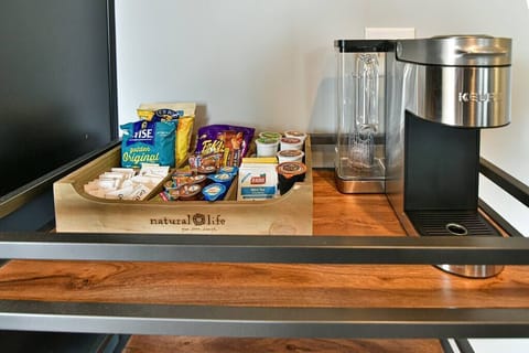 Welcome station with snacks, coffee and tea.