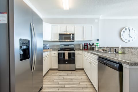 Fully stocked kitchen.