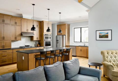 Gather around the large island for casual dining and lively conversation