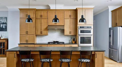 A chef's dream kitchen with modern appliances and ample space for cooking