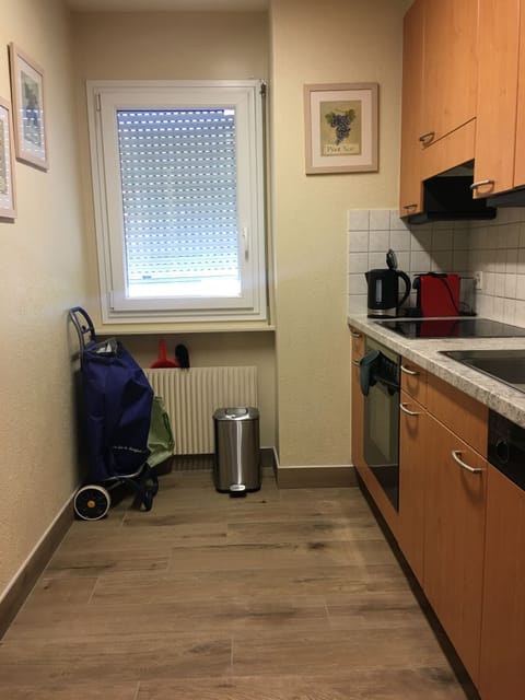 Galley kitchen with door - frigo / stove / oven / MW / Nespresso / tea kettle