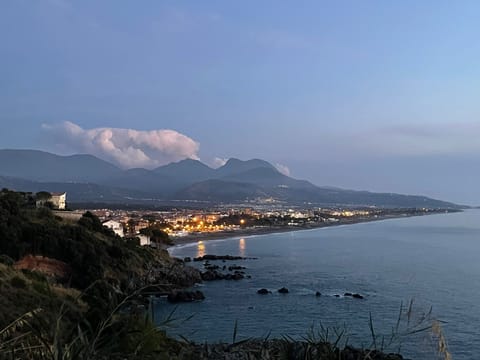 View of the town at dusk off the balcony