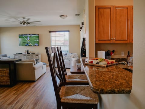 Kitchen bar offers additional seating