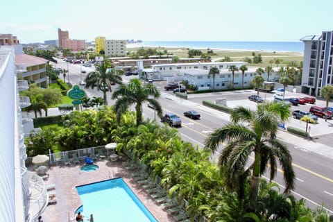 Gulf, pool and sunset views from the balcony