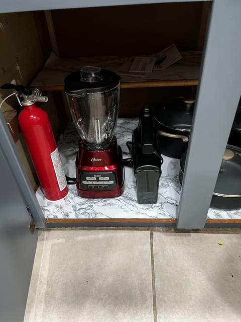 Fire extinguisher, lender, mixer, pots & pans