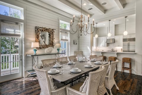 Dining Table for 8 Guests with Stylish Chairs and Bar Stool for Additional Seats