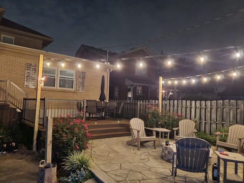 Secluded outdoor living space, with firepit