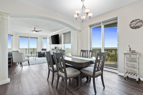 Dining table opens into the living room