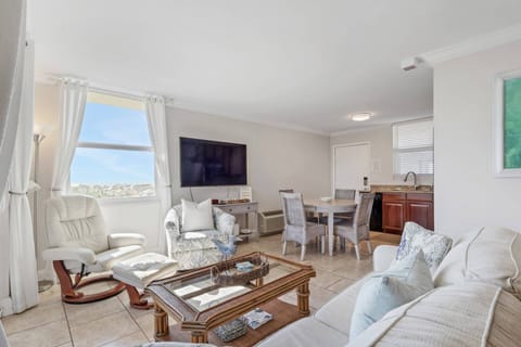 A large flatscreen TV with HOA provided cable is in the living area, for those nights you want to just stay in and watch TV.