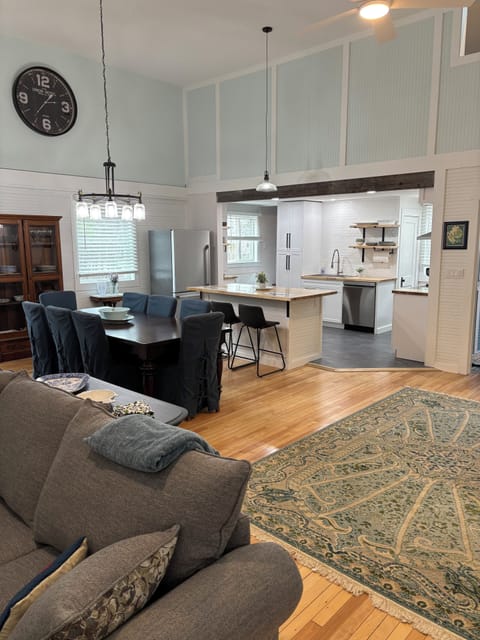 Open living area, Dining Room and Kitchen with large island.