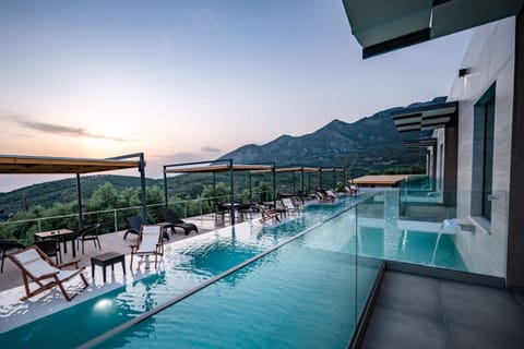 Swimming pool at sunset